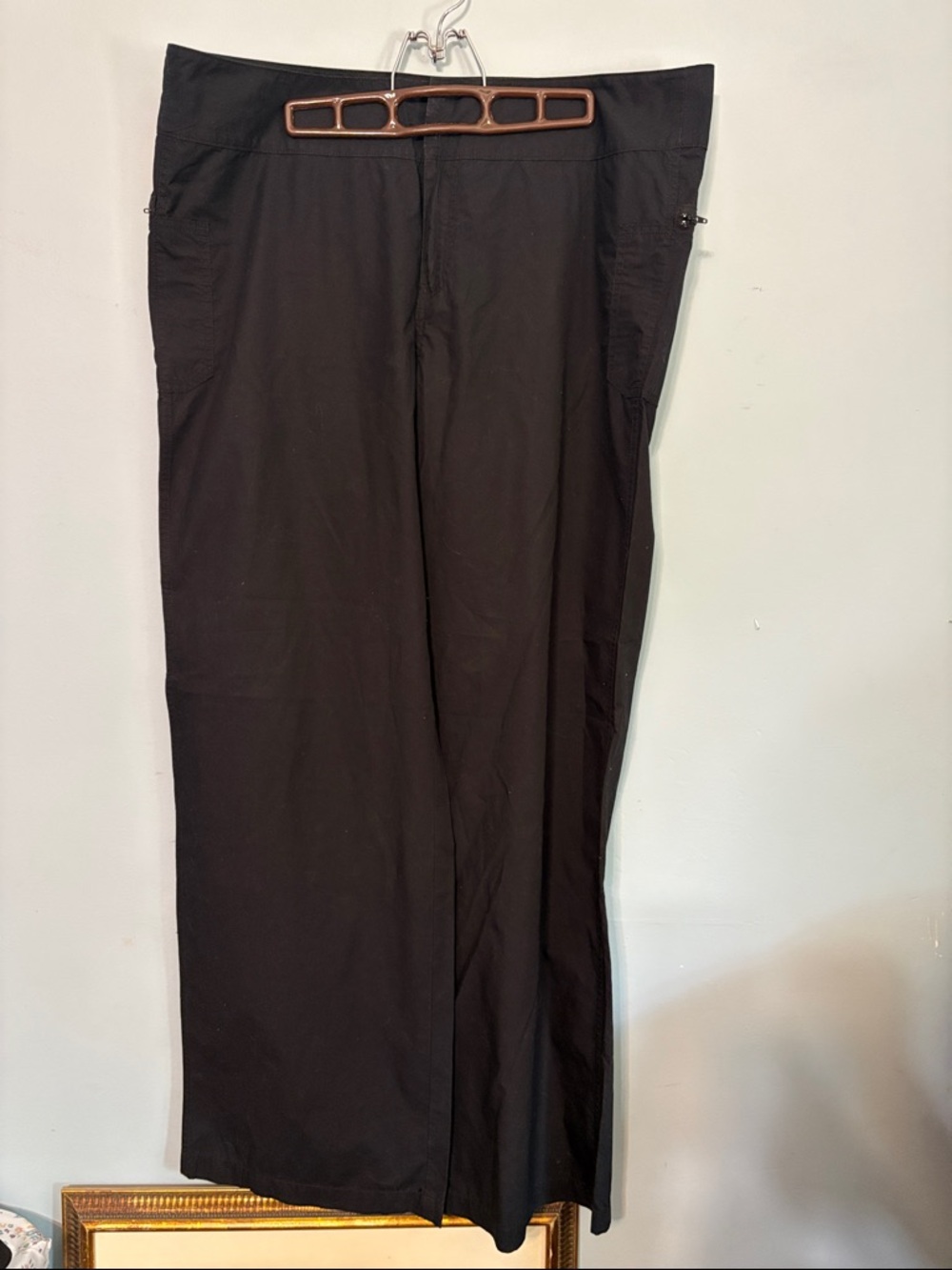 Calvin Klein Black Wide Leg grunge Utilitarian Cargo Pants Cotton Womens Size 16
